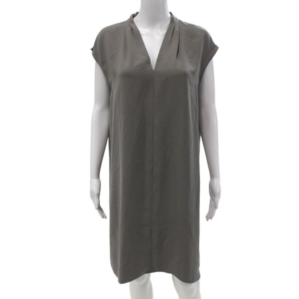 T Tahari Womens Shift Dress Gray Sleeveless V Neck Polyester Above Knee Size M